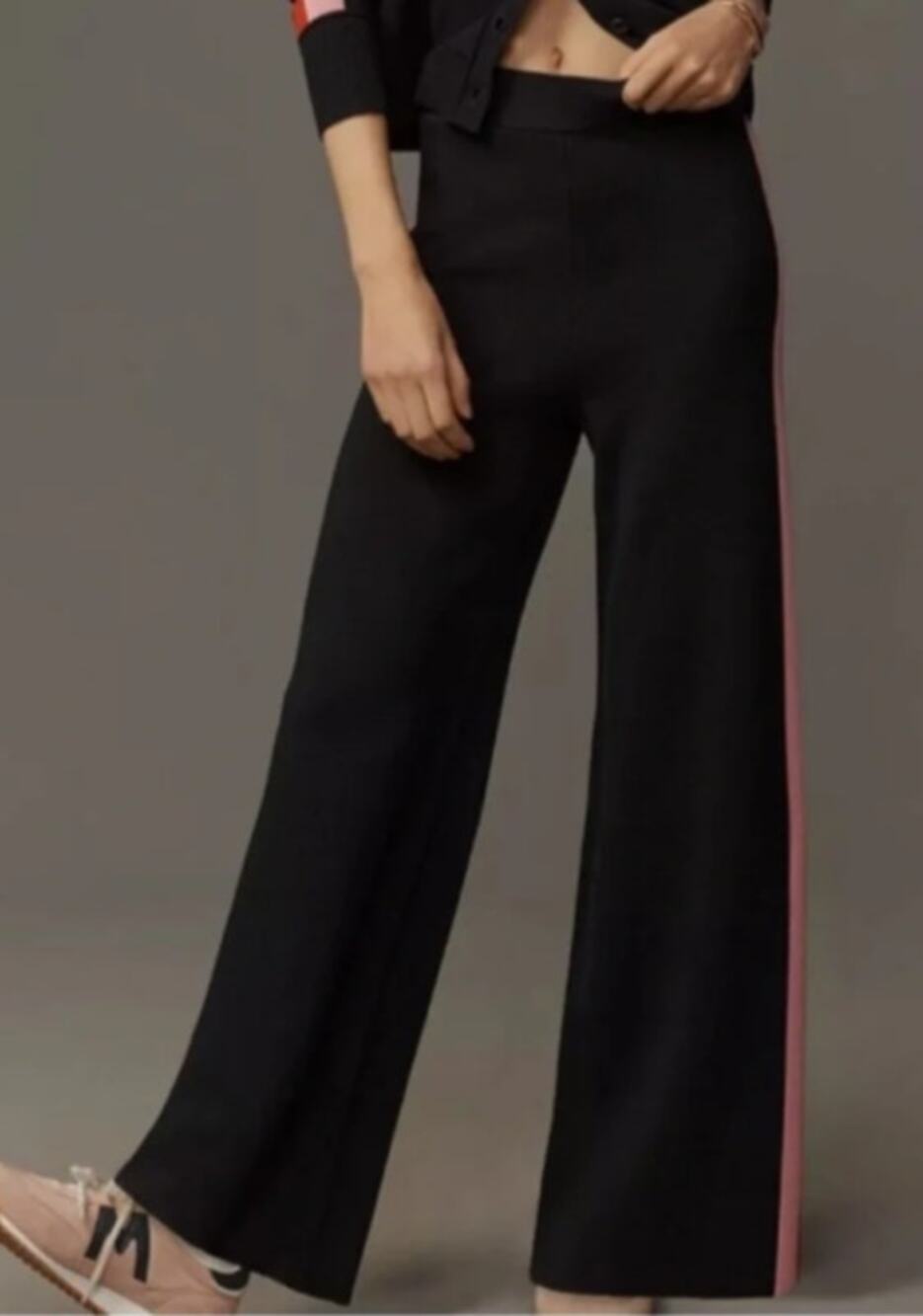 Anthropologie Maeve Pull On Side Stipe Knit Track Pants Wide Leg Blue Size Small
